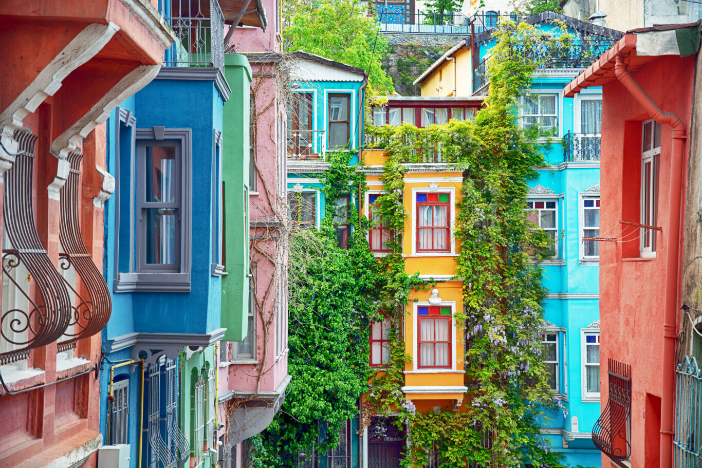 colorful houses in balat, istanbul